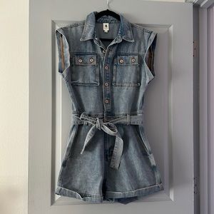 Vici District Utility Denim Romper